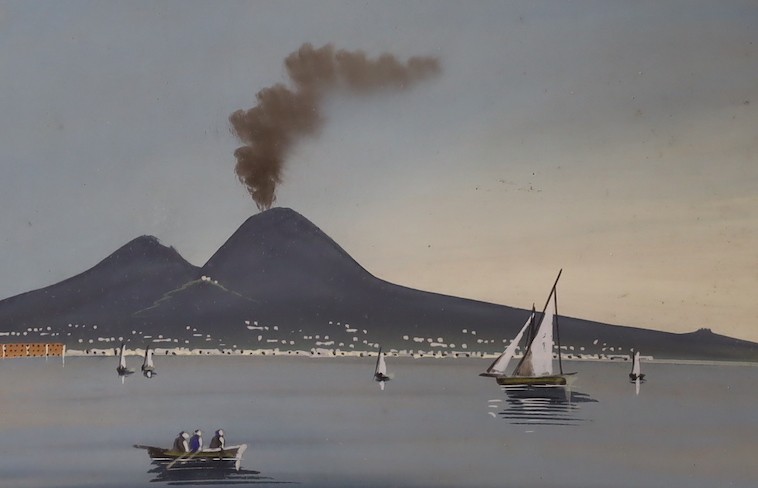 Neapolitan School c.1906, pair of gouaches, Vesuvius erupting by day and night, titled and dated 1906, overall 32 x 45cm